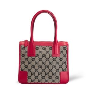 Gucci GG Canvas Tote Bag – Red Leather Trim | Vintage Designer Shoulder Bag